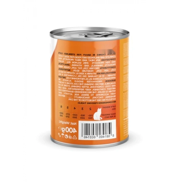 Kısırlaştırılmış Kediler İçin Somon Parça Etli Yaş Mama, 400 g x 12 Adet