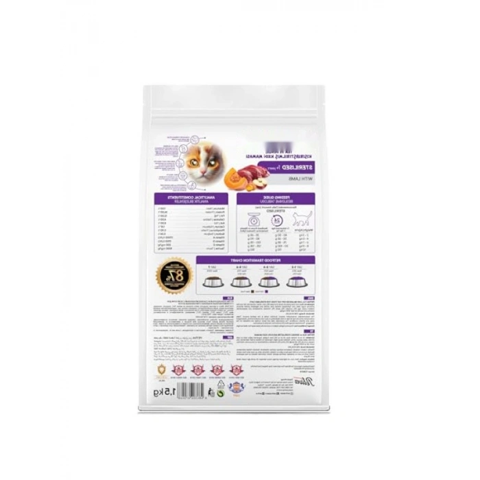 Kısırlaştırılmış Yetişkin Kediler İçin Kuzu Etli Kuru Mama - 1.5 Kg
