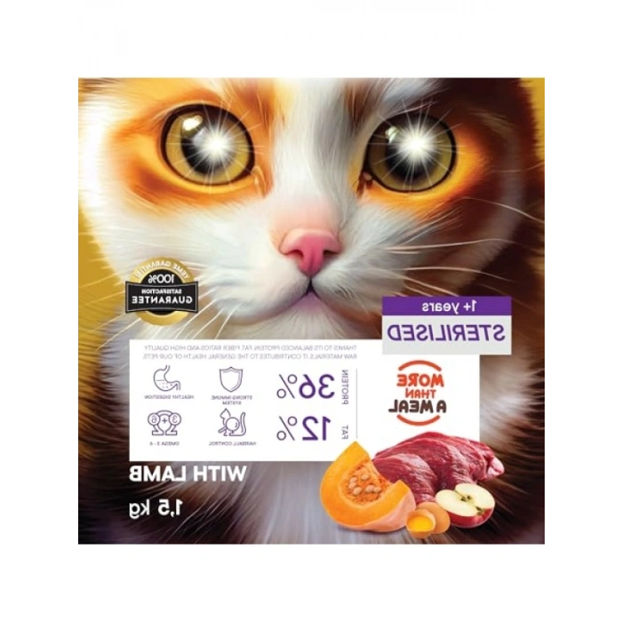 Kısırlaştırılmış Yetişkin Kediler İçin Kuzu Etli Kuru Mama - 1.5 Kg