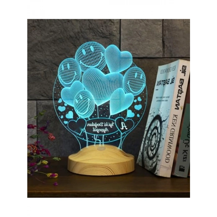 Kişiye Özel 3D Kalp LED Lamba - Renkli Işık ve Gökkuşağı Geçişi