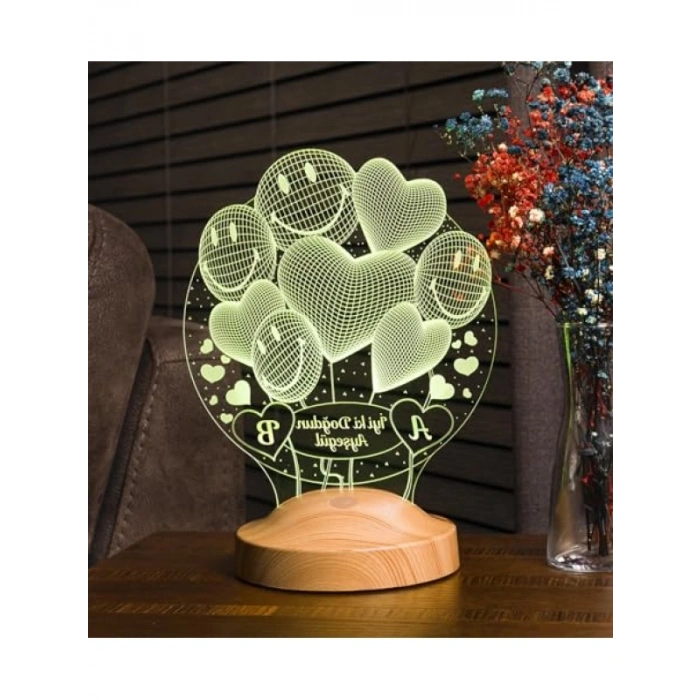 Kişiye Özel 3D Kalp LED Lamba - Renkli Işık ve Gökkuşağı Geçişi