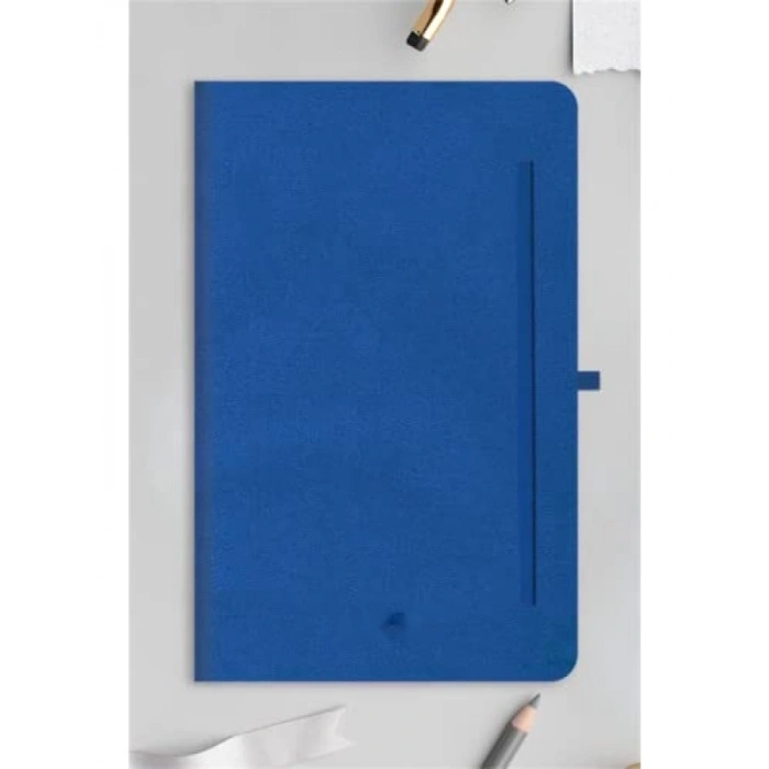 Klasik Defter 13x21 cm Çizgili Mavi, Sert Kapak ve Çift Kurdele Ayrıç