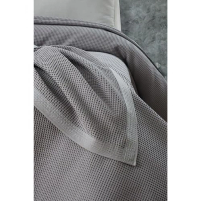 Klimalı Pike - %100 Pamuk Dört Mevsim Çift Kişilik Pike (220x240 cm - Gri)