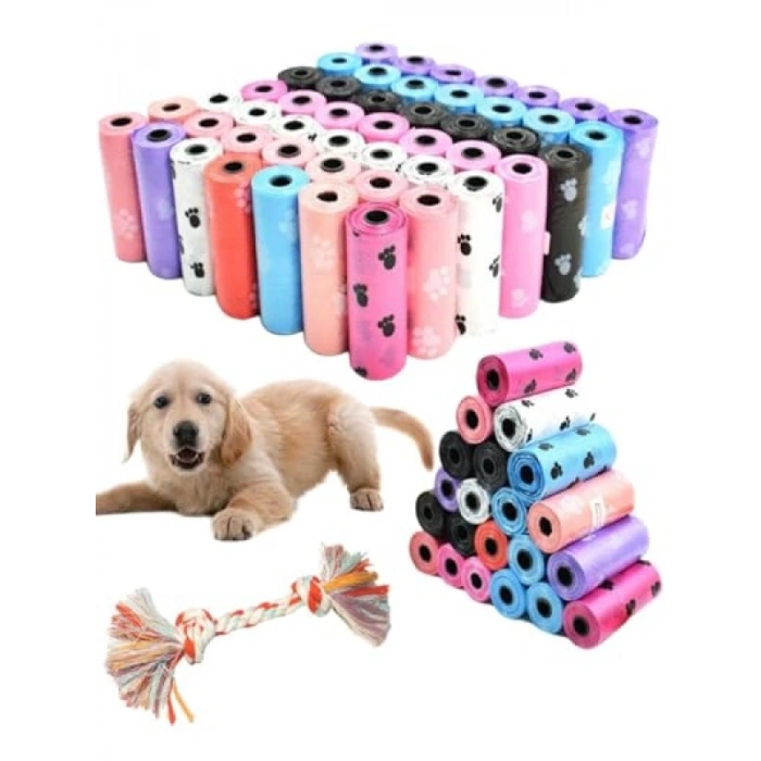 Kokusuz Köpek Kaka Poşeti - 8 Rulo, 120 Parça - Küçük Irk Halatı Hediye