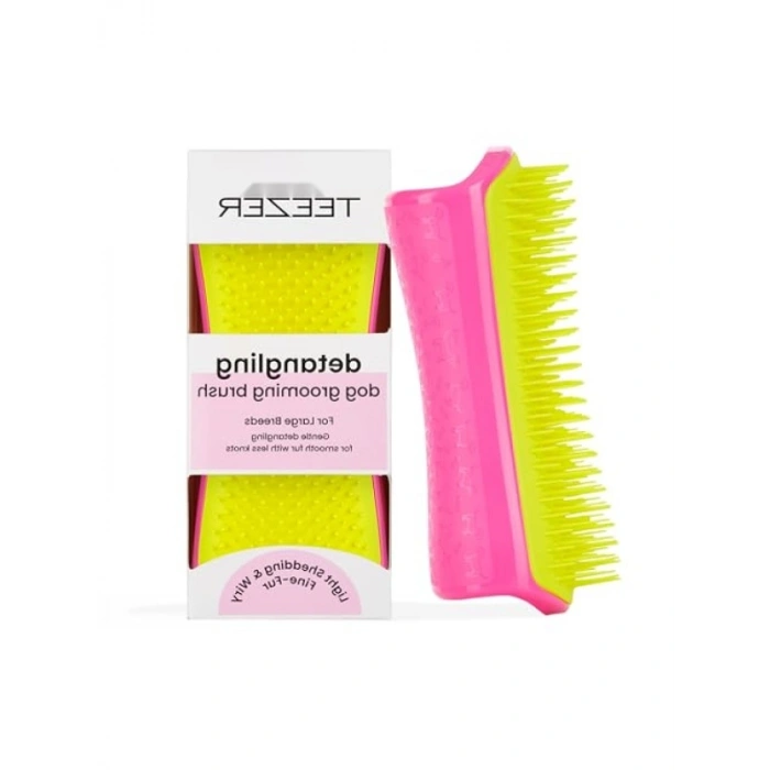 Köpekler için Ergonomik Tüy Bakım Fırçası - Pembe ve Sarı