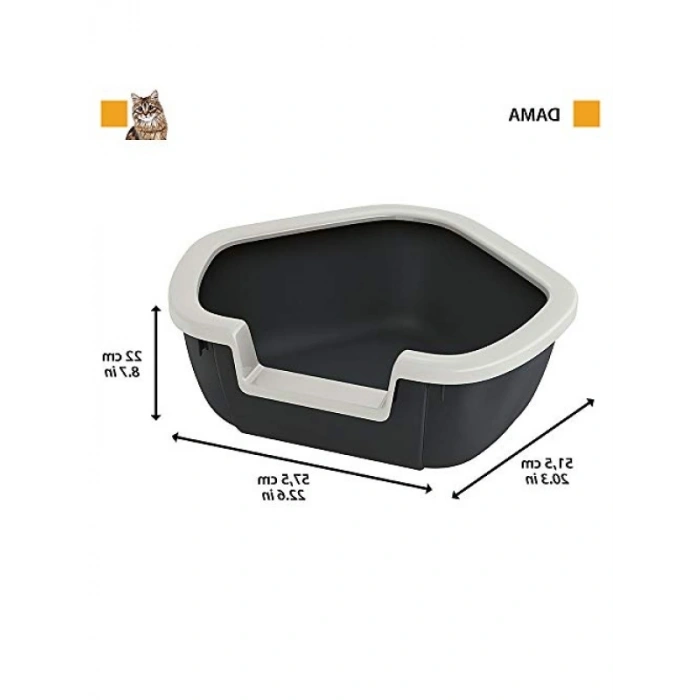 Köşe Tasarımlı Kedi Tuvaleti - Dayanıklı Plastik, 57.5 x 51.5 x 22 cm