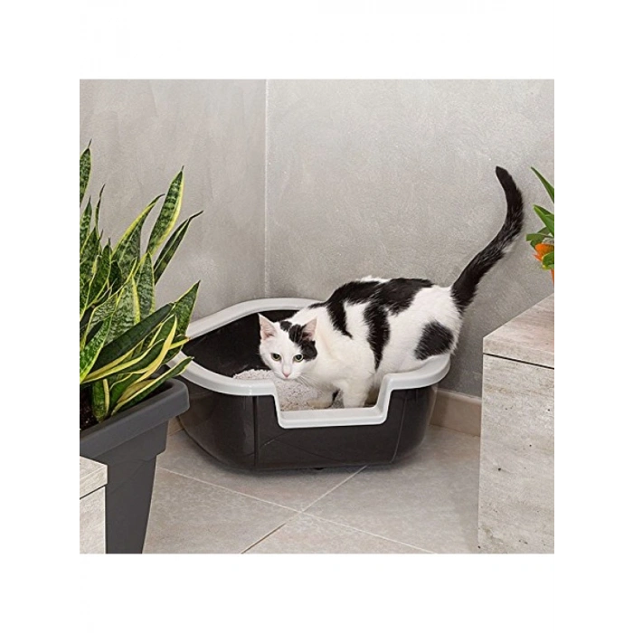Köşe Tasarımlı Kedi Tuvaleti - Dayanıklı Plastik, 57.5 x 51.5 x 22 cm