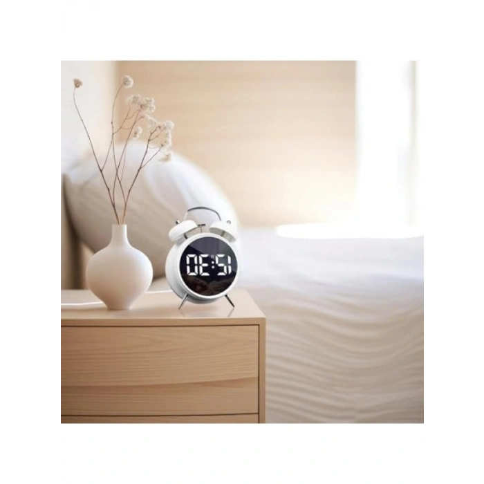 LED Ekranlı Çift Alarm Fonksiyonlu Masa Saati - Beyaz
