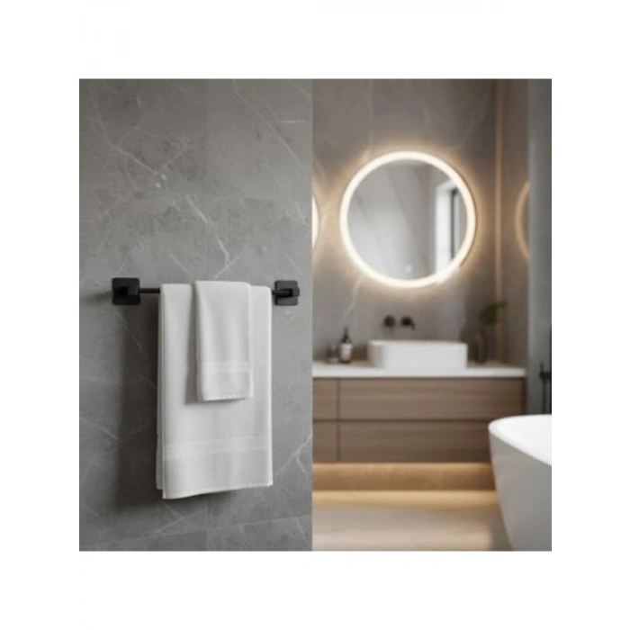 Mat Siyah 42 cm Uzunlukta Duvara Monte Metal Havluluk