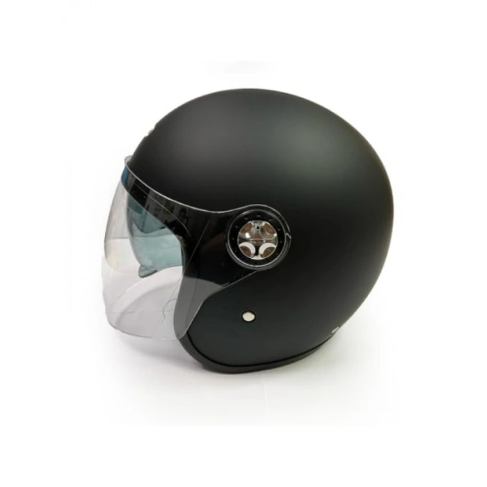 Mat Siyah Vintage Stil Çift Vizörlü Motosiklet Yarım Kask - XL