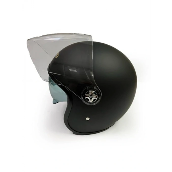 Mat Siyah Vintage Stil Çift Vizörlü Motosiklet Yarım Kask - XL