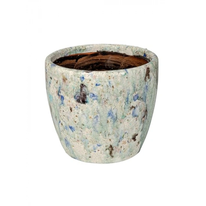 Mavi Çatlak Sırlı Büyük Terra-Cotta Saksı