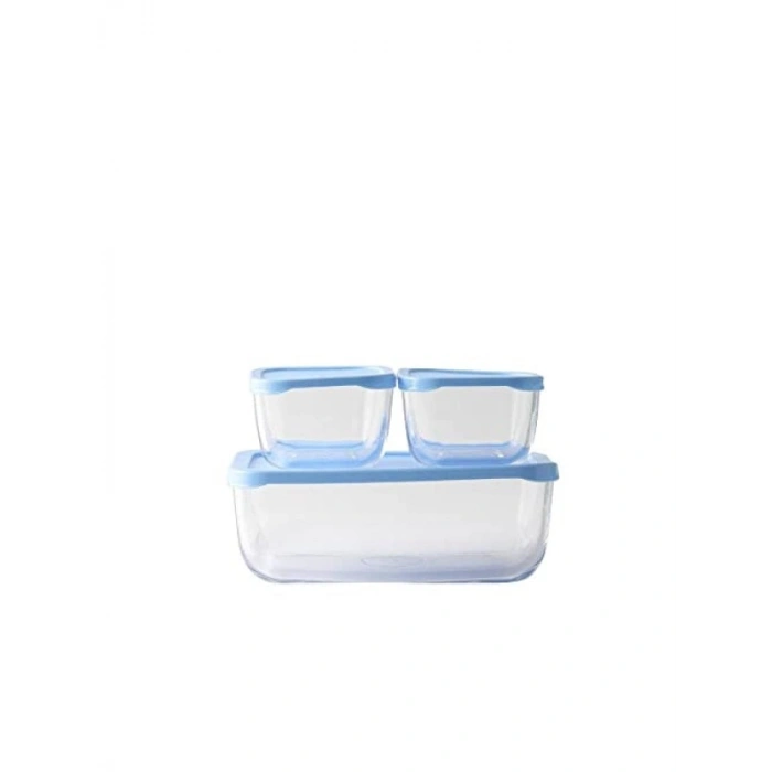 Mavi Kapaklı Saklama Takımı - 3 Adet, Farklı Boyutlar