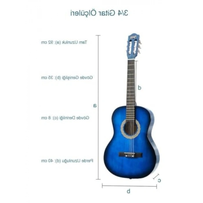Mavi Renkli 36 İnç 3/4 Juniur Çocuk Gitarı, 8-12 Yaş Arası