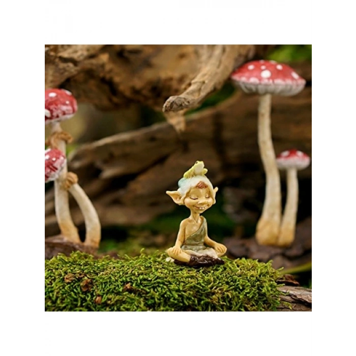 Meditasyon Yapan Kurbağa Heykelciği - Minyatür Peri Bahçesi