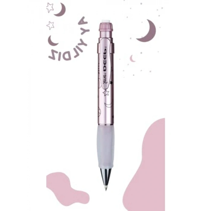 Mekanik Kalem - Metalik Roze Ay-Yıldız Desenli