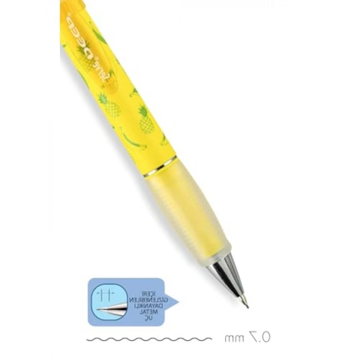 Mekanizma Kalem 0,7 mm, Fosforlu Sarı Ananas & Muz Desenli