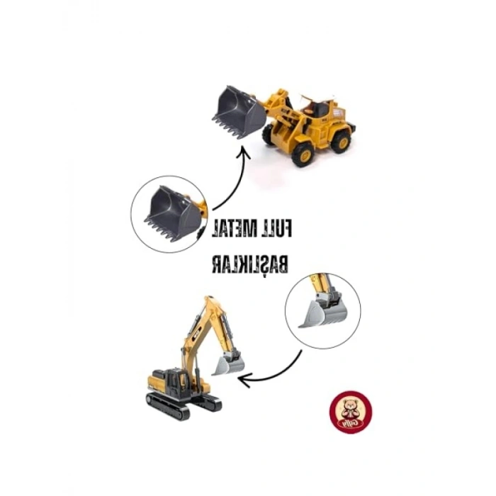 Metal Başlıklı İş Makinaları Seti - 4ü 1 Arada, 1:70 Ölçek, Gerçekçi Tasarım