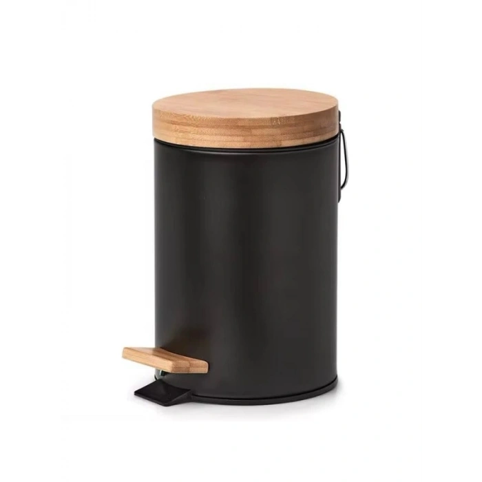 Metal Çöp Kovası, Bambu Kapaklı ve Hidrolik Yavaş Kapanma Özellikli, 3 Litre