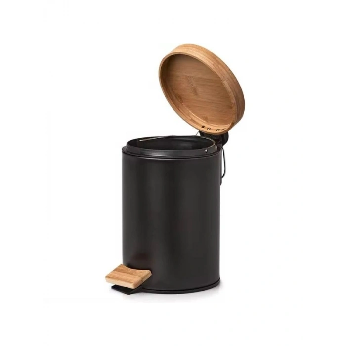 Metal Çöp Kovası, Bambu Kapaklı ve Hidrolik Yavaş Kapanma Özellikli, 3 Litre