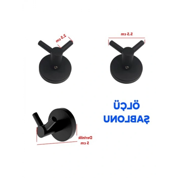 Metal Duvara Monte Banyo Askılığı - 2li Set - Siyah Renk