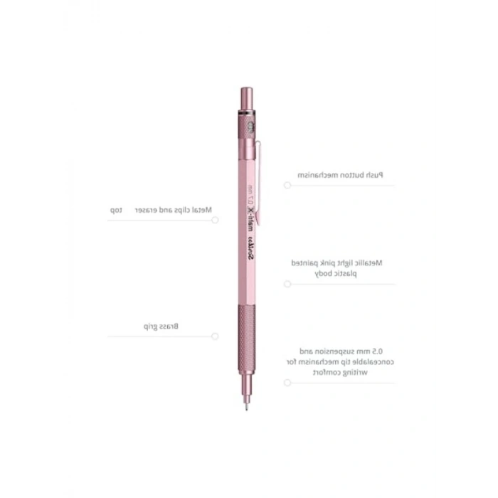 Metal Klipsli Ergonomik Yazım Kalemi, 0.7 mm, Açık Pembe