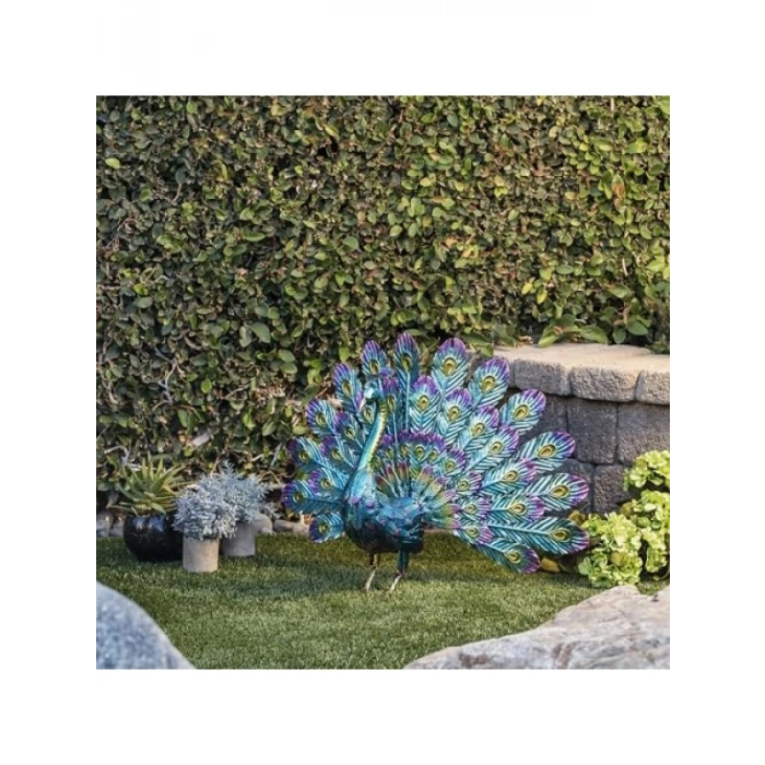 Metal Tavus Kuşu Bahçe Heykeli, 81x30x58 cm