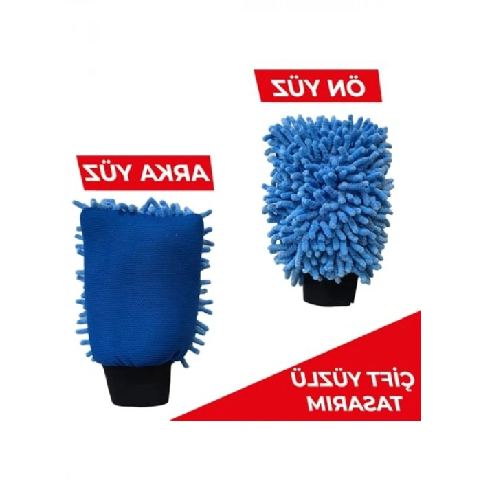 Mikrofiber Peluş Araç Yıkama Eldiveni, Çift Taraflı Temizlik