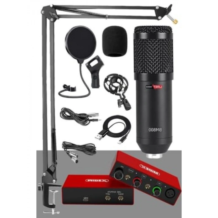 Mikrofon, Stüdyo Ses Kartı, Stand ve Filtre ile Glx Paket Set