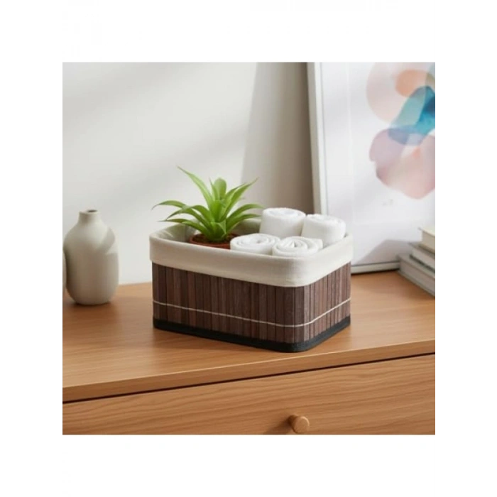 Mini Dikdörtgen Bambu Düzenleyici - Gri Ahşap Saklama Sepeti (20x15x10 cm)