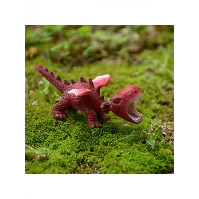 Mini Kırmızı Ejderha Heykelciği - Peri Bahçesi Decor