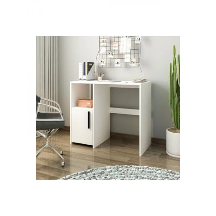 Minimalist Beyaz Tek Kapaklı Çalışma Masası