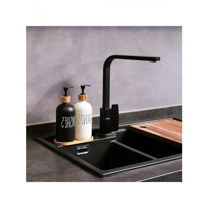Modern Banyo ve Mutfak Seti - Siyah Beyaz Cam Şişe