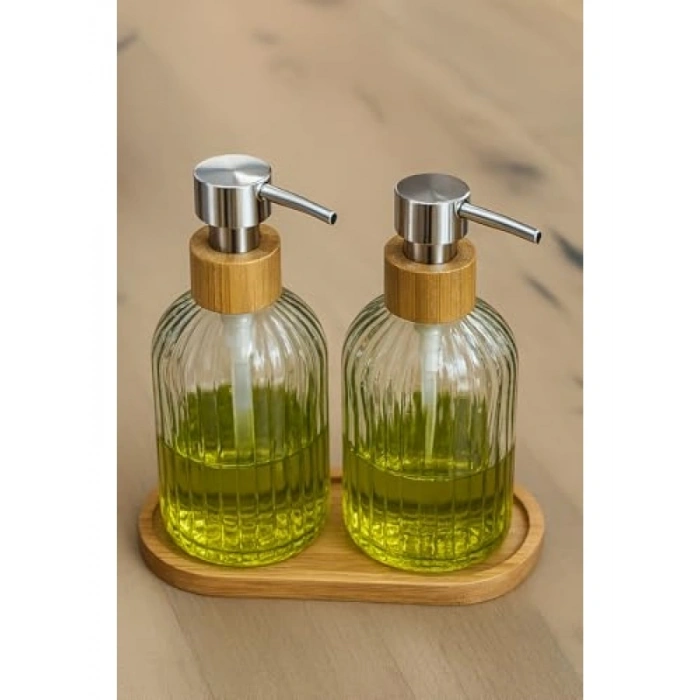 Modern Cam Sıvı Sabunluk Seti, 300 ml - 2li