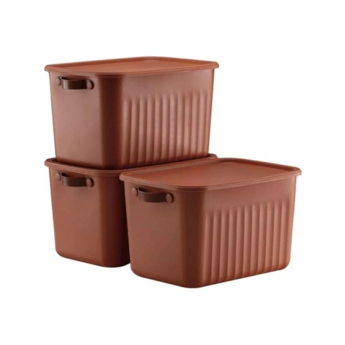 Modern Kapaklı Saklama Kutusu Seti - 15 Litre, Taşınabilir Kulplu