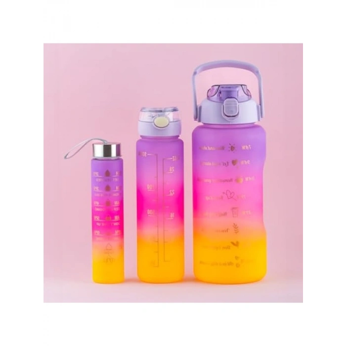 Motivasyonlu Kokusuz Spor Su Matarası, 3lü Set
