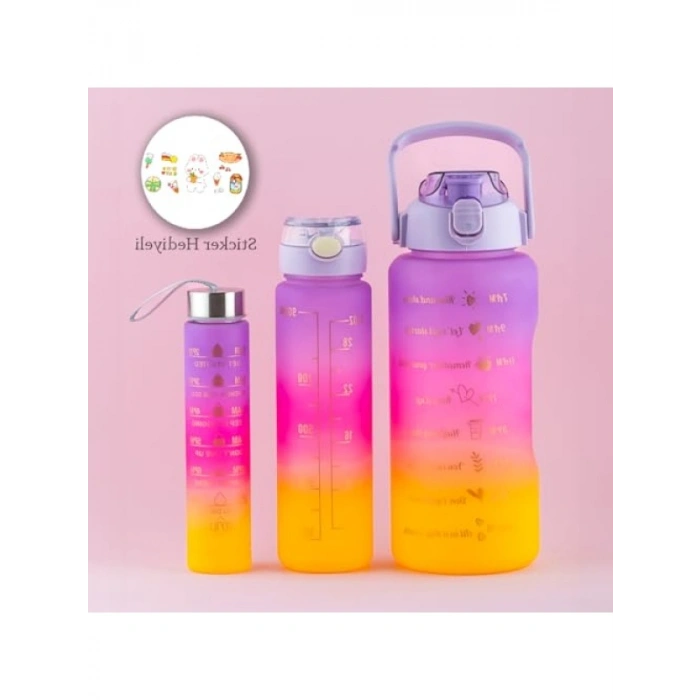 Motivasyonlu Kokusuz Spor Su Matarası, 3lü Set