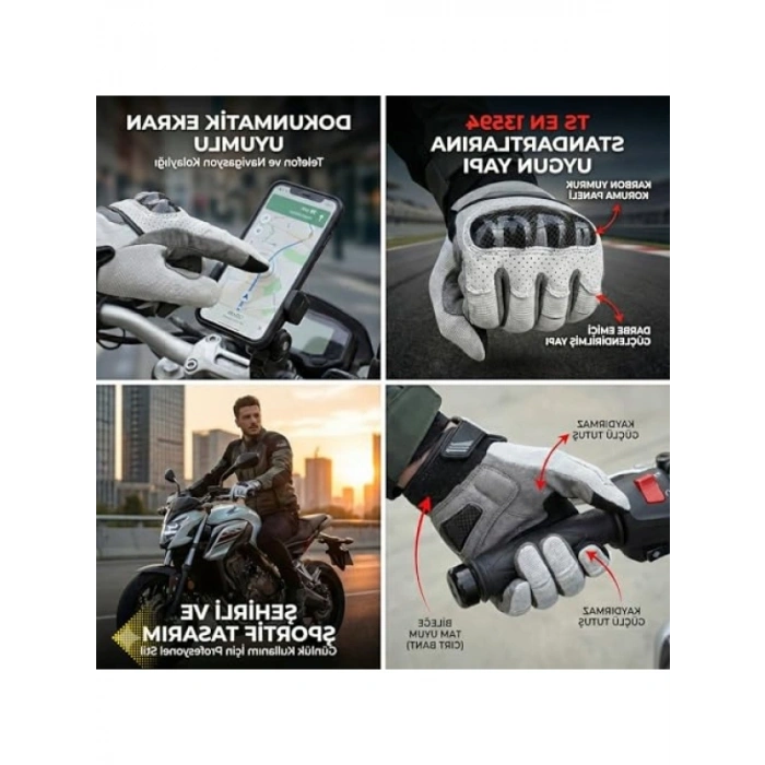 Motosiklet Eldiveni - TS EN 13594 Uygun, Dokunmatik Ekran Uyumlu