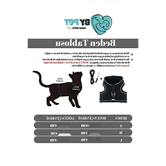 Nefes Alabilen Konforlu Kedi Göğüs Tasması Seti (Medium, Siyah)