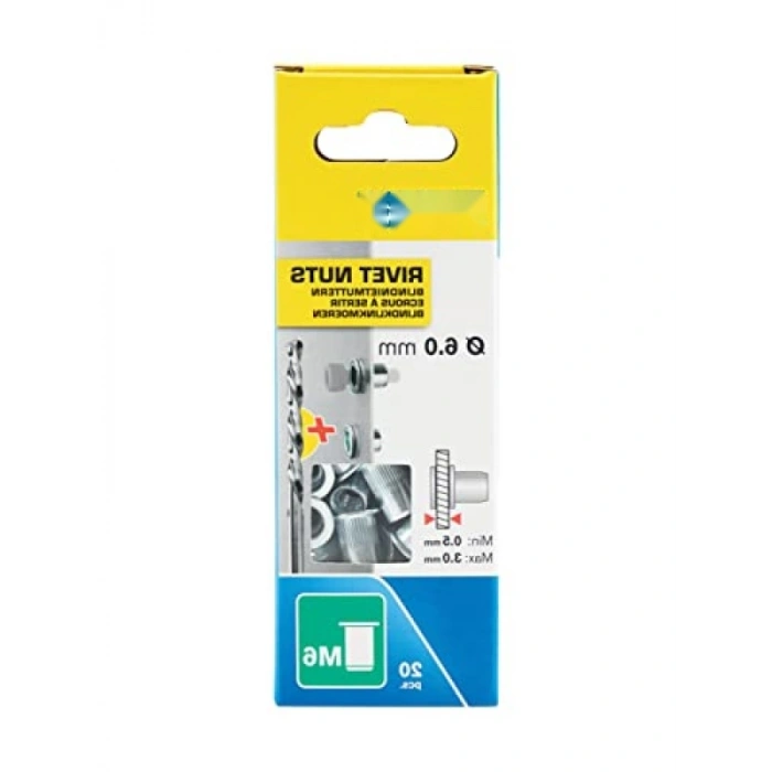 Nietmuttern M6 Seti, 20 Adet, 0,5-3mm Klemmbereich, Dayanıklı Çelik