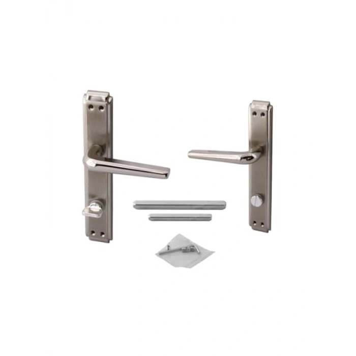 Nikel Saten Metal Tutamaklı Kendinden Kilitli WC Banyo Kapı Kolu