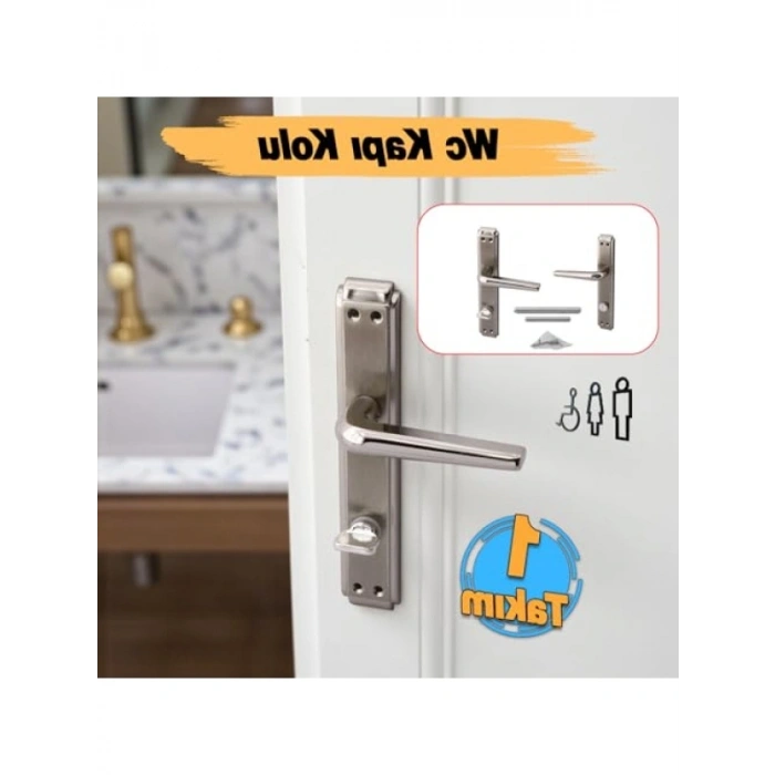 Nikel Saten Metal Tutamaklı Kendinden Kilitli WC Banyo Kapı Kolu