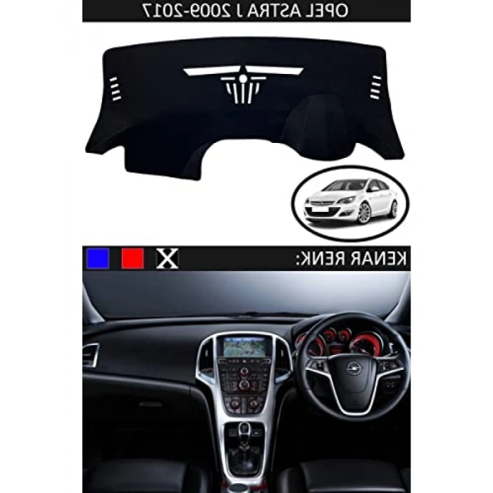 Opel Astra J 2009-2017 Uyumlu Siyah Kenar Renkli Torpido Koruma Halısı