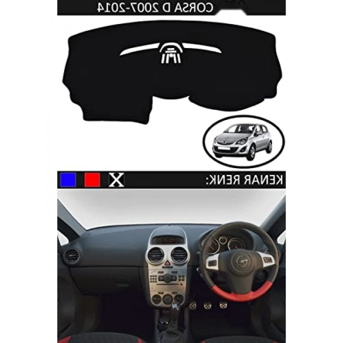 Opel Corsa D 2007-2014 için Siyah Kenar Renkli Torpido Koruma Halısı