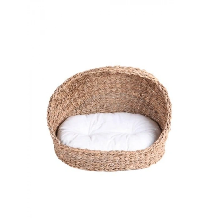 Oval Gölgelikli Hasır Kedi ve Köpek Yatağı - 46x35 cm