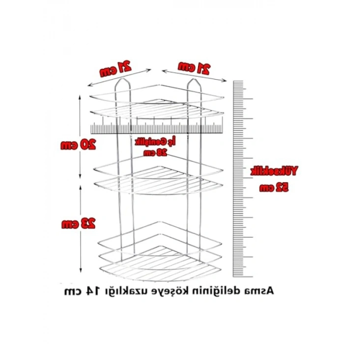 Oval Krom 3 Katlı Banyo Duş Rafı ve Organizer