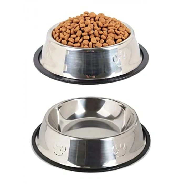 Paslanmaz Çelik Kaymaz Tabanlı Kedi ve Köpek Mama ile Su Kabı