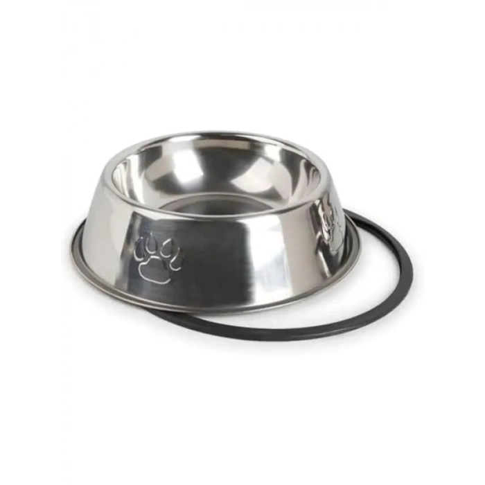 Paslanmaz Çelik Kedi ve Köpek Mama Kabı Kaymaz Tabanlı (22 cm)