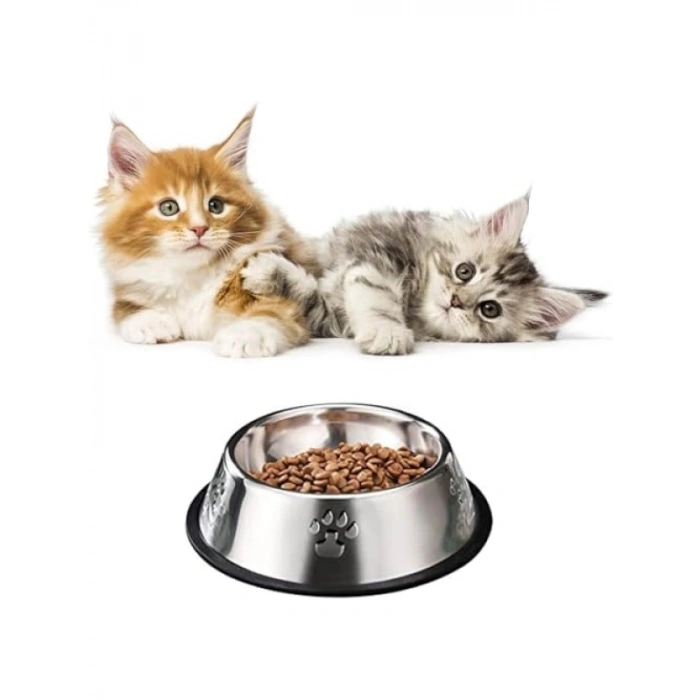 Paslanmaz Çelik Kedi ve Köpek Mama Su Kabı, Kaymaz Tabanlı