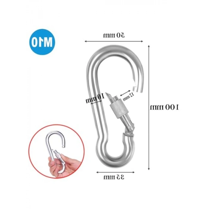 Paslanmaz Çelik Kilitli Yaylı Kanca - 10 MM, 5 ADET